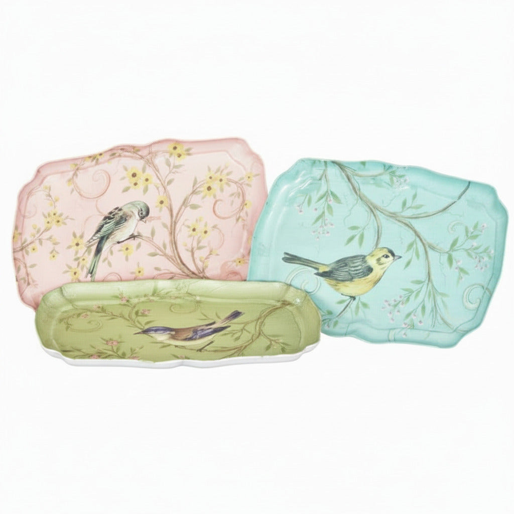 Plateau en métal peint motif oiseau sur branche, 3 coloris – ORIGINALS