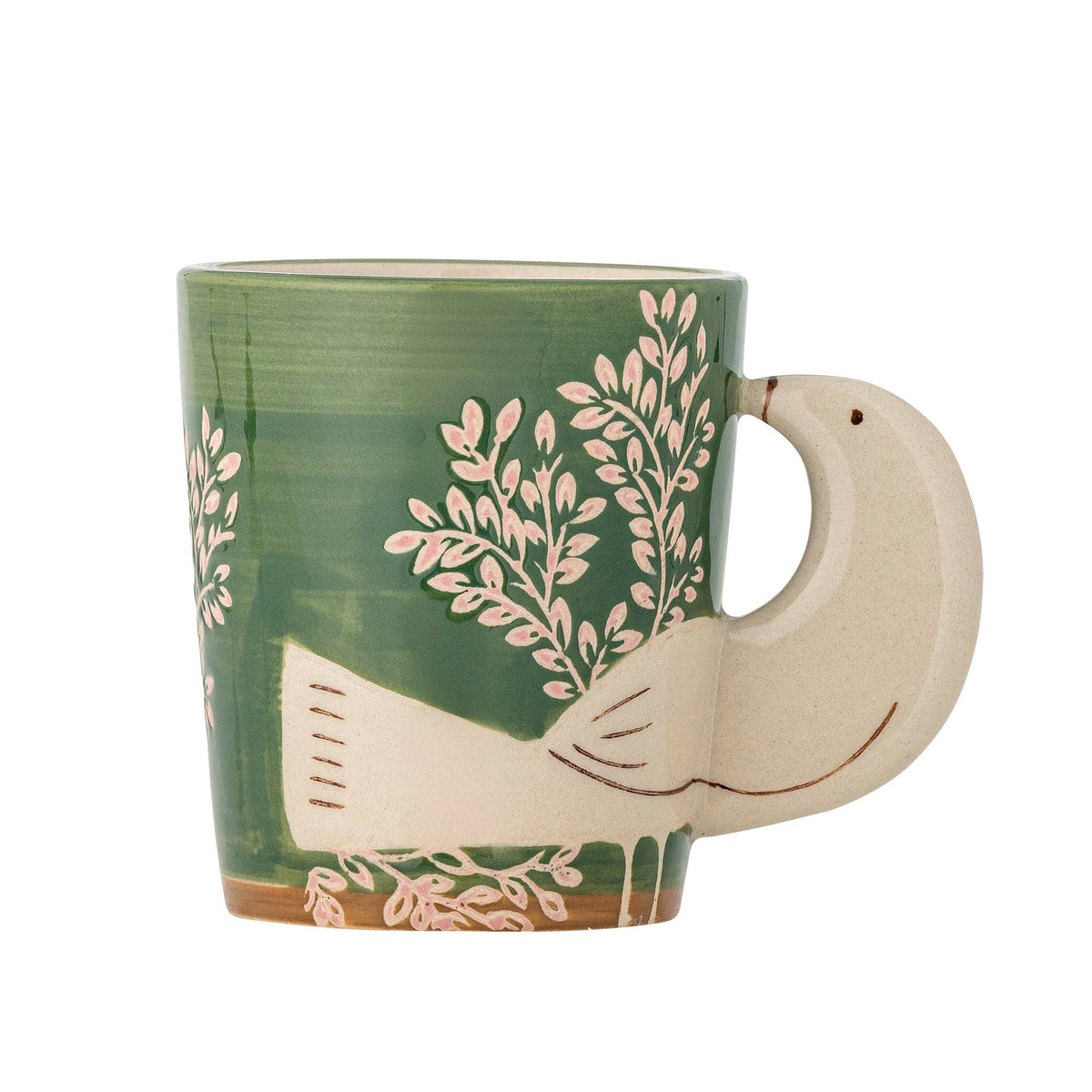 Tasse Hezha verte en grès peint à la main, anse en tête d'oiseau — Bloomingville, George Genève