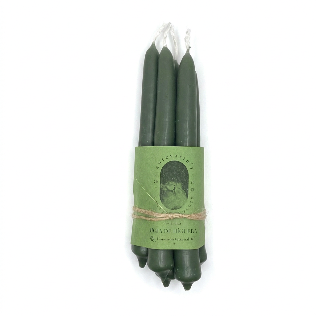 Détail de la bougie d'autel vert foncé Figuier, Antevasin's Store