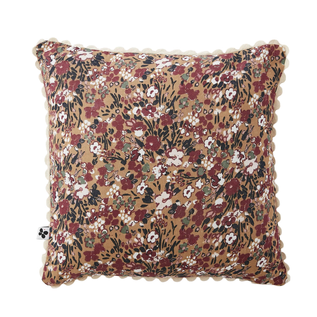 Coussin Capucine Camel en gaze de coton imprimée 40 x 40 cm, L'effet Papillon, George Genève
