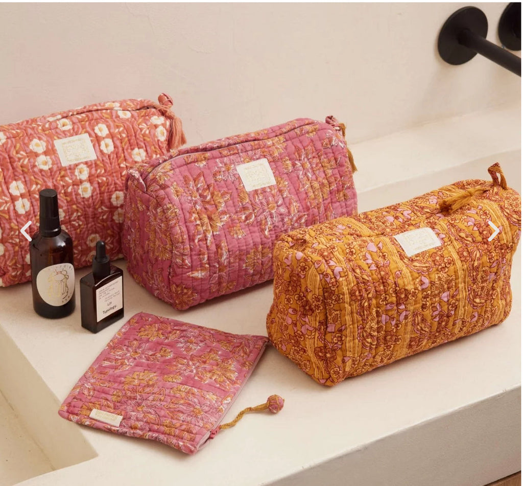 Trousse de toilette block print Aria Tandoori ouverte détail intérieur - Bonheur du Jour