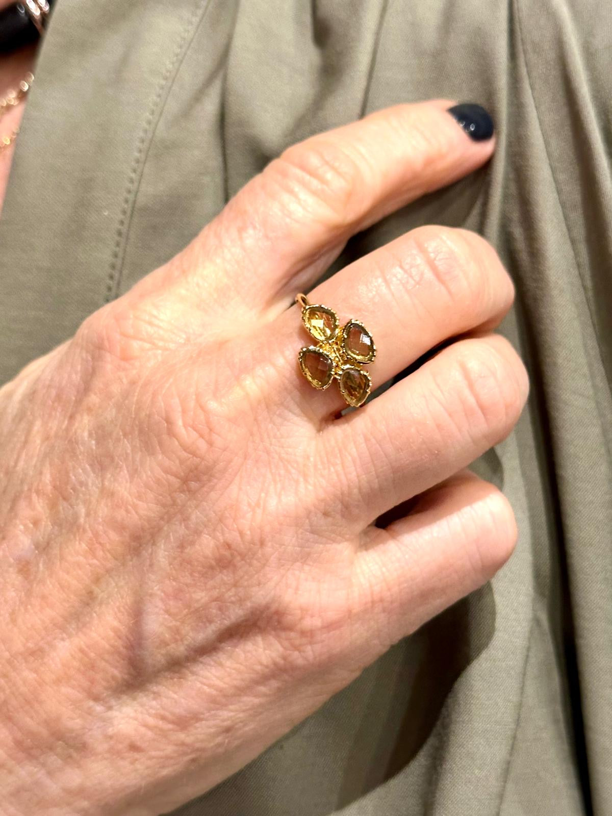 AU FIL DE LO - Bague 4 pierres Trèfle Quartz Fumé