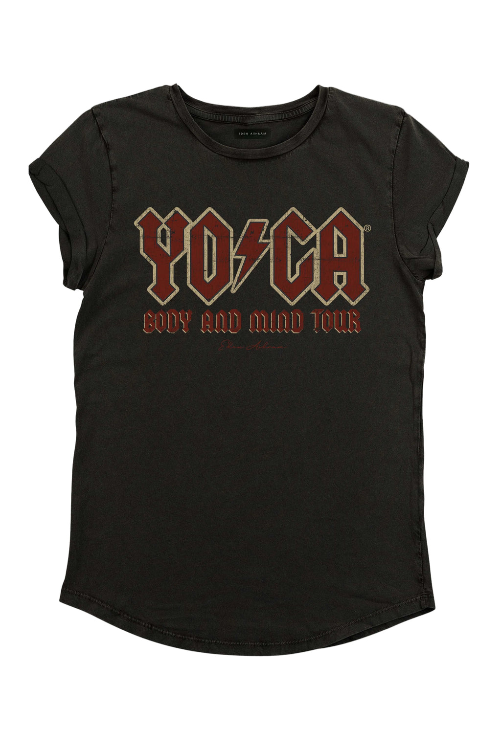 Tee-shirt The Original Yoga Tour, coton bio noir délavé – EDEN ASHRAM chez George Genève – vue 2