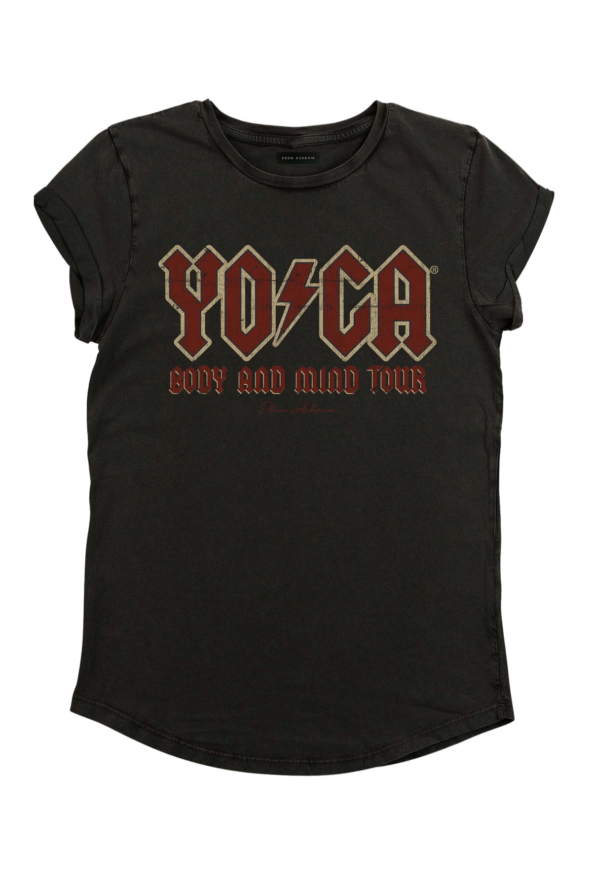 Tee-shirt The Original Yoga Tour, coton bio noir délavé – EDEN ASHRAM chez George Genève – vue 2