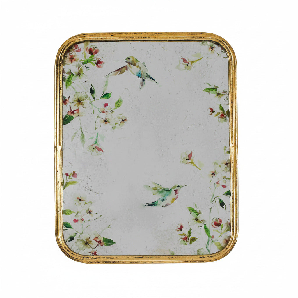 Miroir vieilli à cadre doré avec motifs colibris et fleurs – ORIGINALS