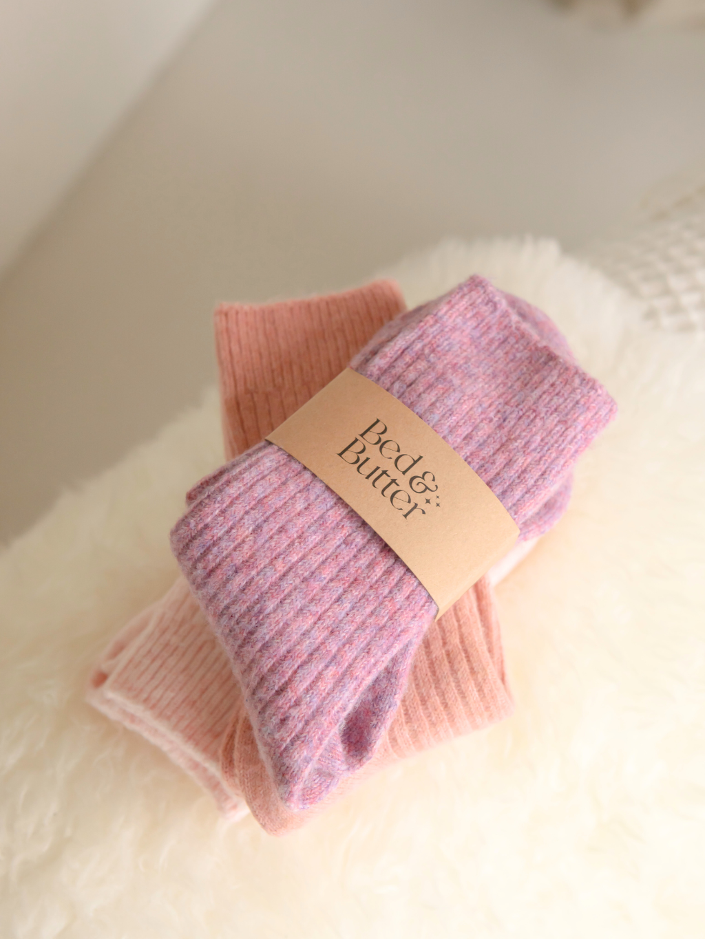 Mi-bas en cachemire coloris Rose Bruyère – BED & BUTTER, George Genève