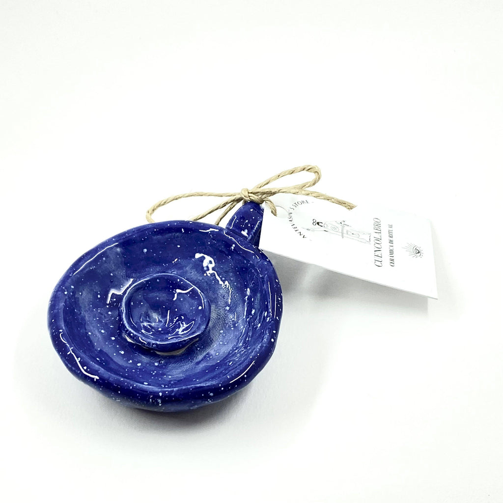 Bol bougeoir bleu à micas blancs en céramique émaillée fait main, Antevasin's Store, George Genève