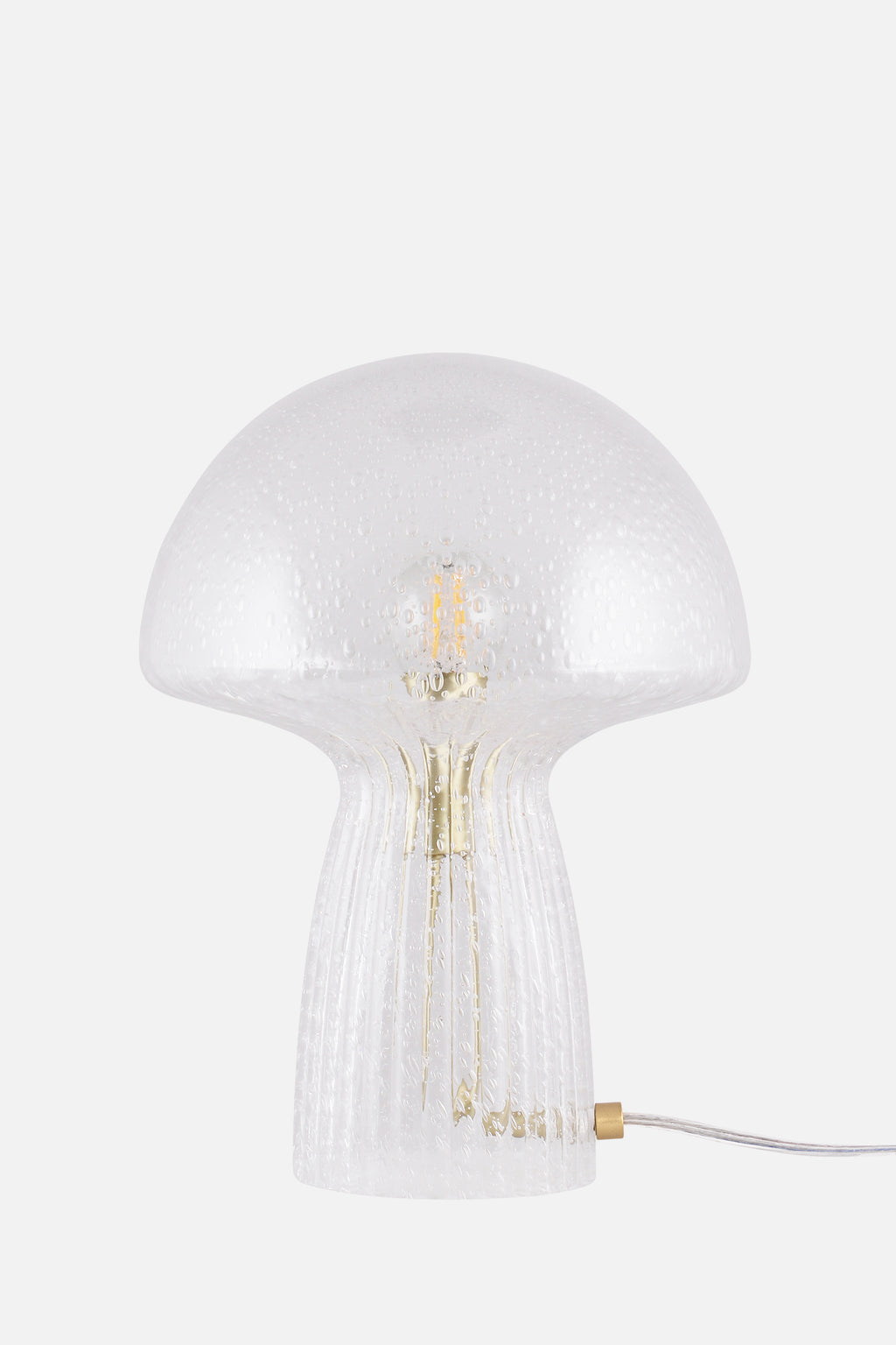 Lampe champignon Fungo transparente en verre soufflé bouche, Globen Lighting, George Genève