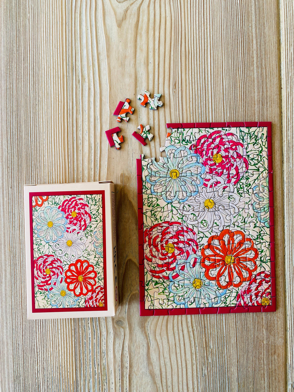 Détail des pièces du mini-puzzle Flower Wheels – PENNY PUZZLE