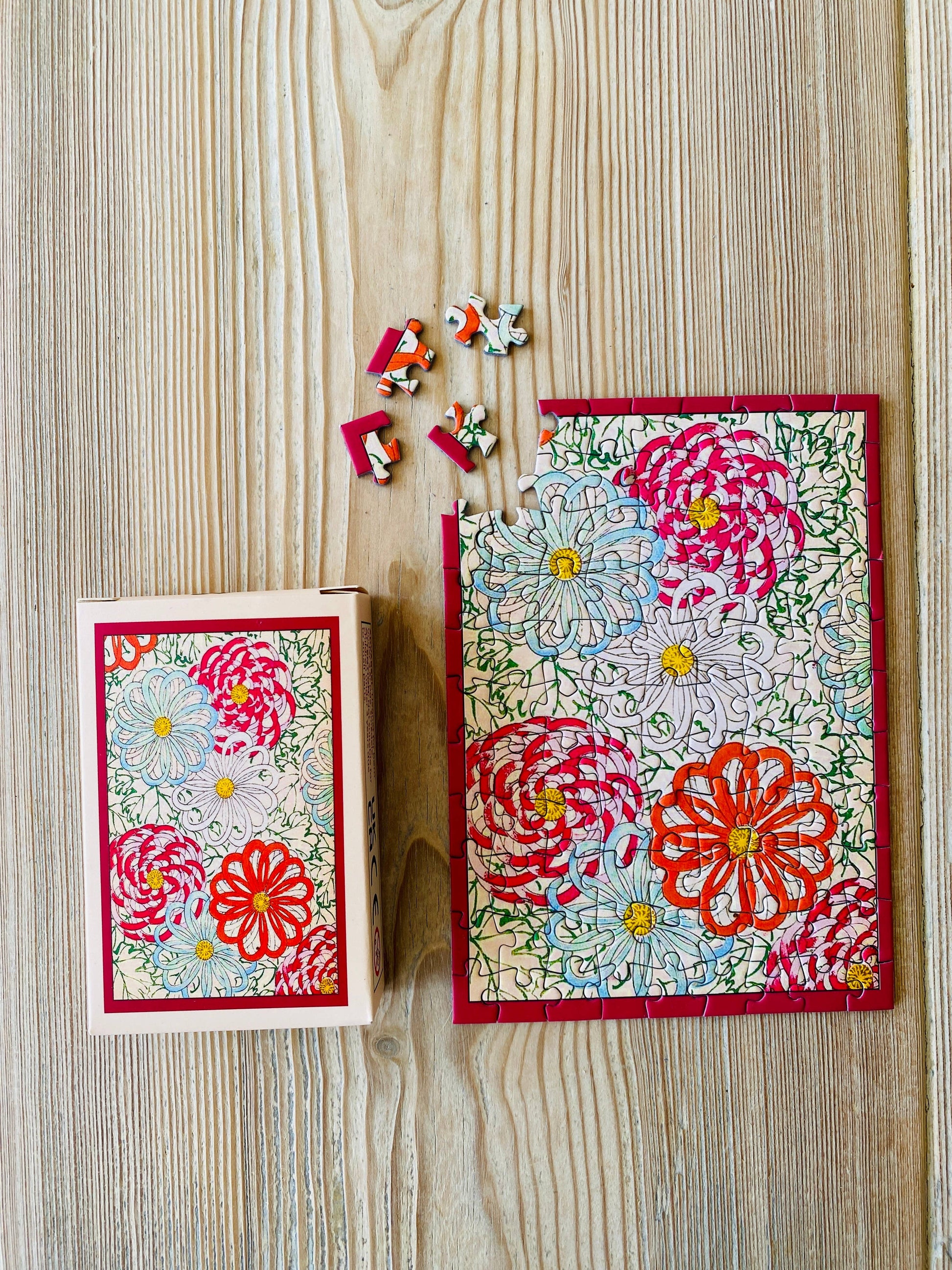Détail des pièces du mini-puzzle Flower Wheels – PENNY PUZZLE