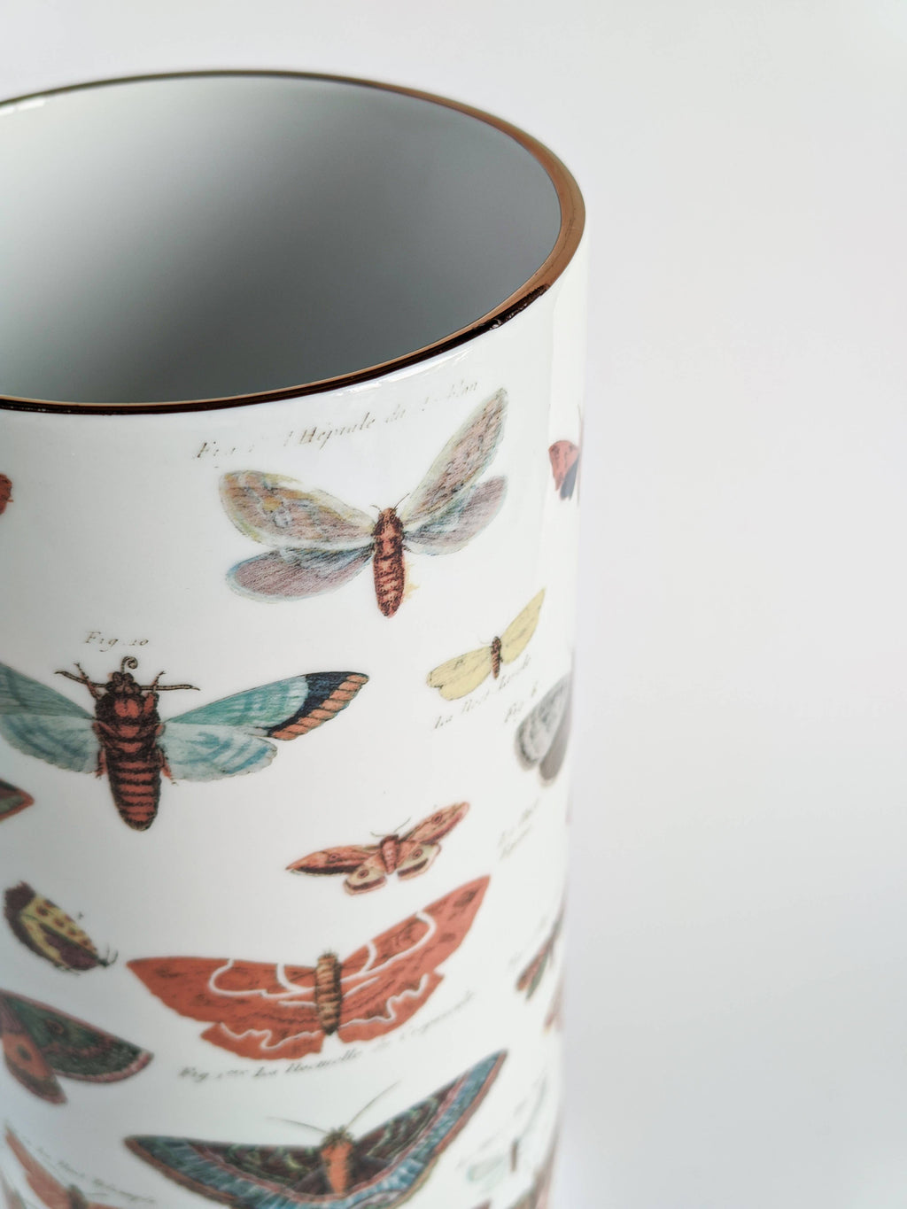 Vase cylindrique Farfalle en faïence, planches anciennes de papillons – Grand Tour, Vito Nesta