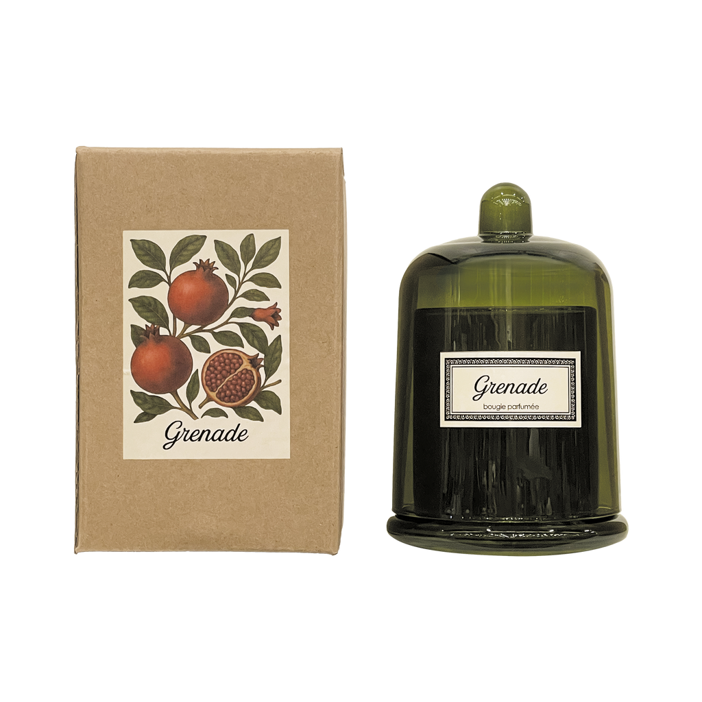 Bougie cloche Botanic grenade 200 g sous sa cloche en verre – OPJET PARIS