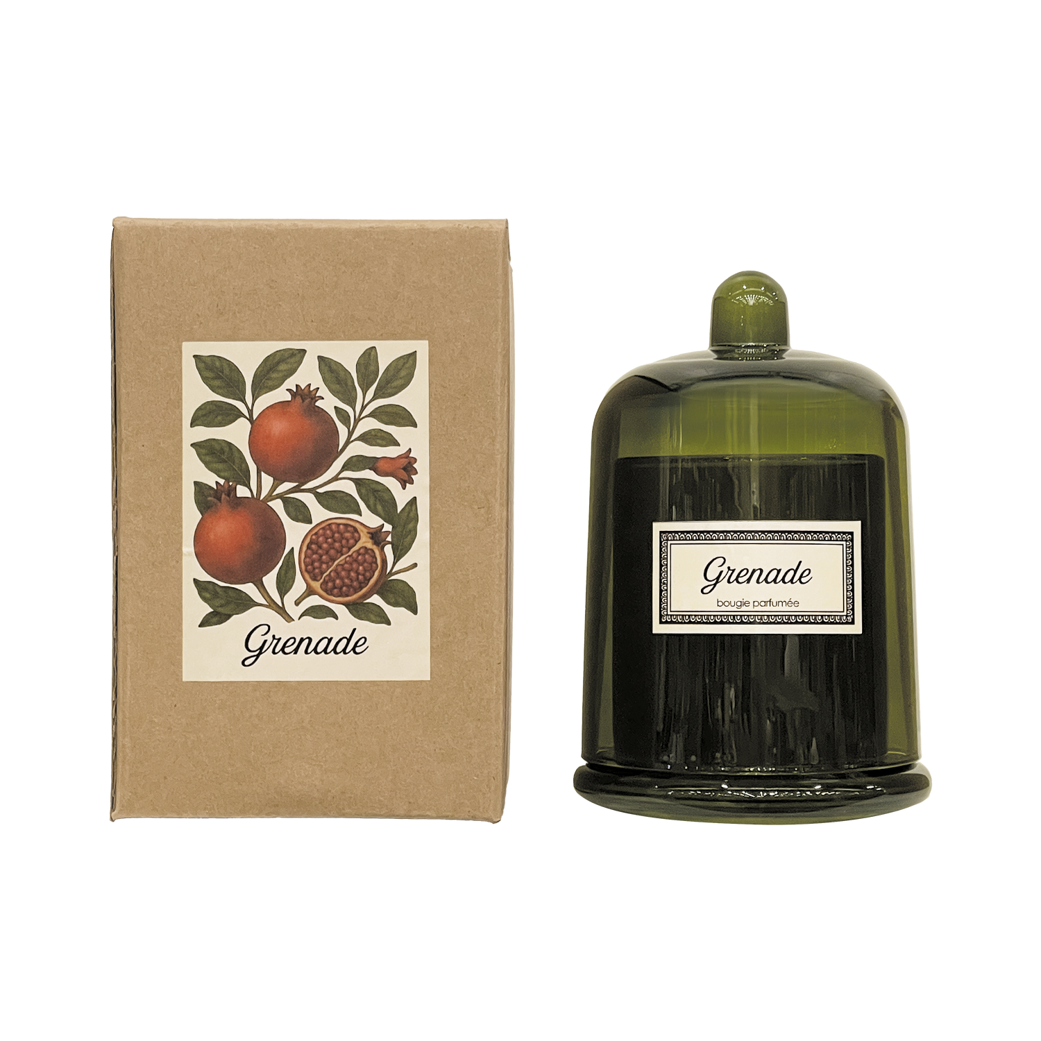 Bougie cloche Botanic grenade 200 g sous sa cloche en verre – OPJET PARIS