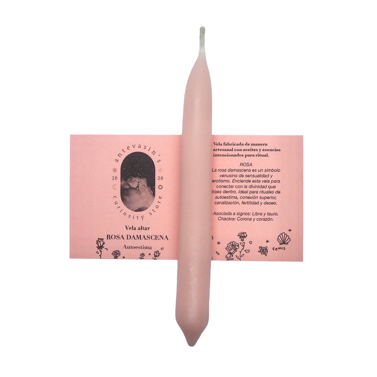 Détail de la bougie d'autel rose clair Rosa Damascena, Antevasin's Store