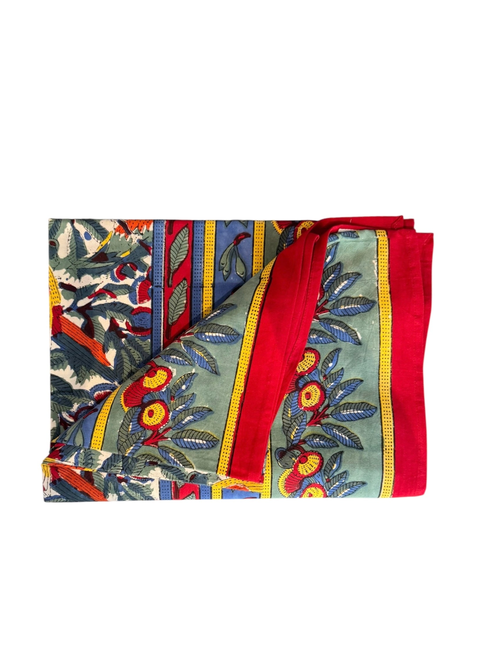BE MY VALENTINE - Nappe en block print bleu et rouge