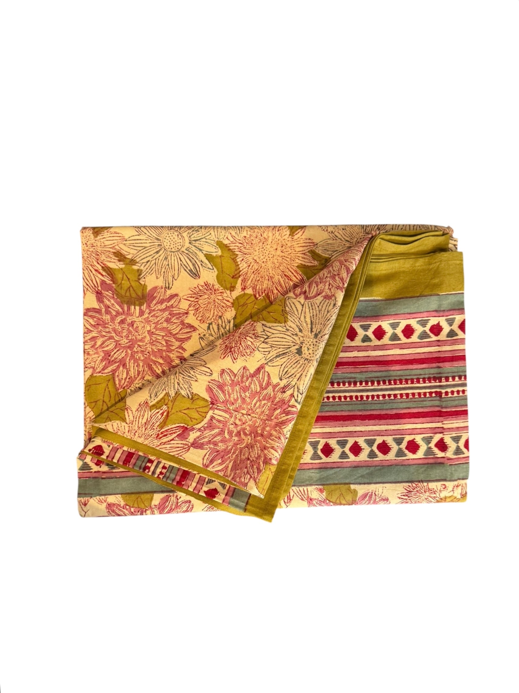 BE MY VALENTINE - Nappe en block print ocre et rose