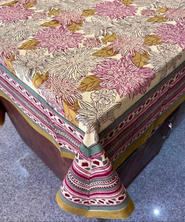 BE MY VALENTINE - Nappe en block print ocre et rose