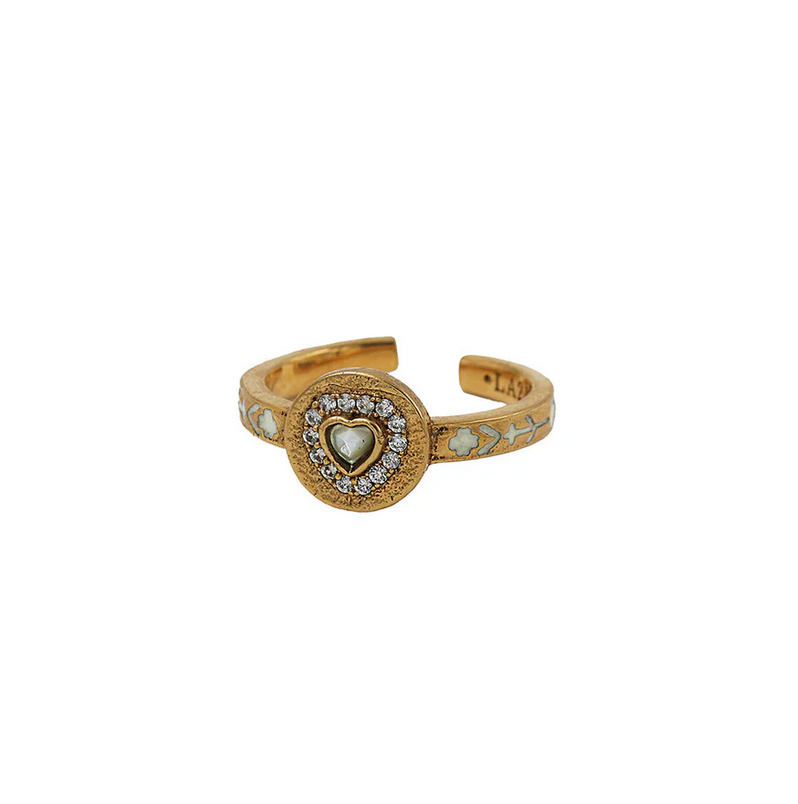 Bague Dolie Goutte Coeur – LA2L – Tourmaline rose / émail bordeaux