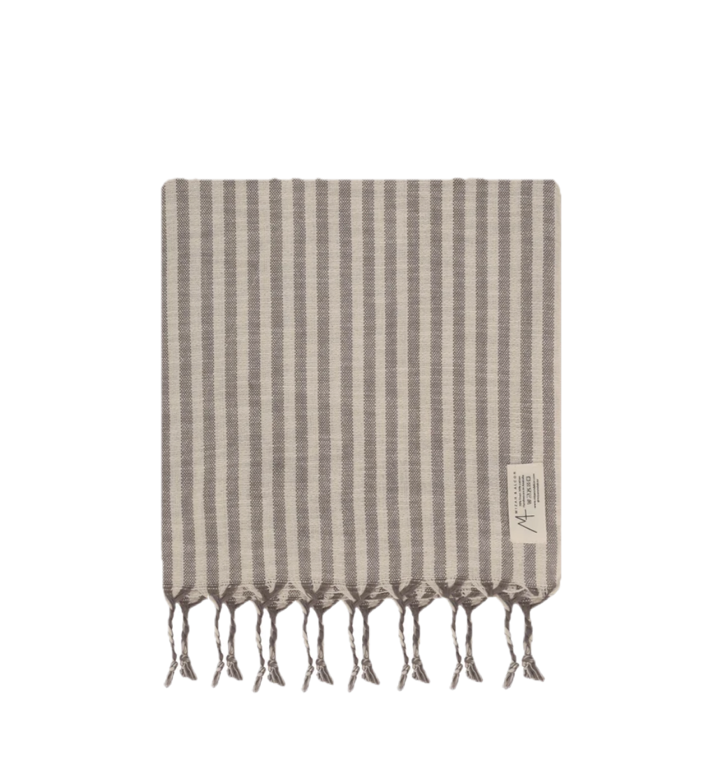 Serviette de bain en lin et cotton bio - gris et blanc – vue 2 – MIZAR AND ALCOR | George Genève