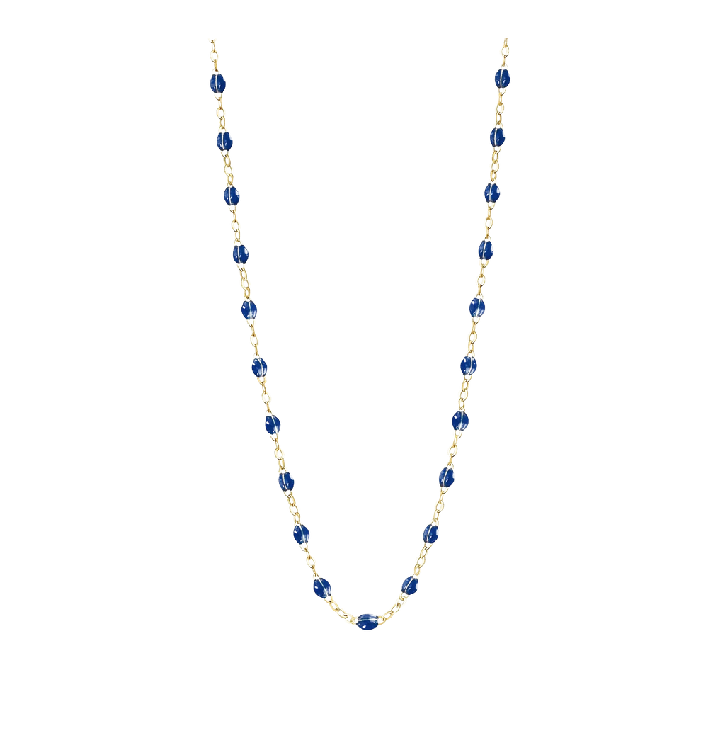 Collier chaîne et perles de résine Bleu Marine – George | George Genève