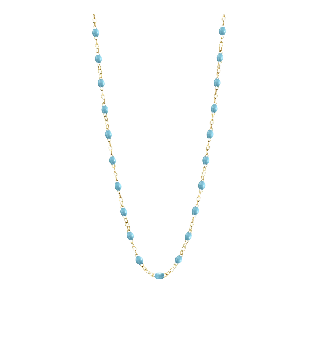 Collier chaîne et perles de résine Bleu Clair – George | George Genève
