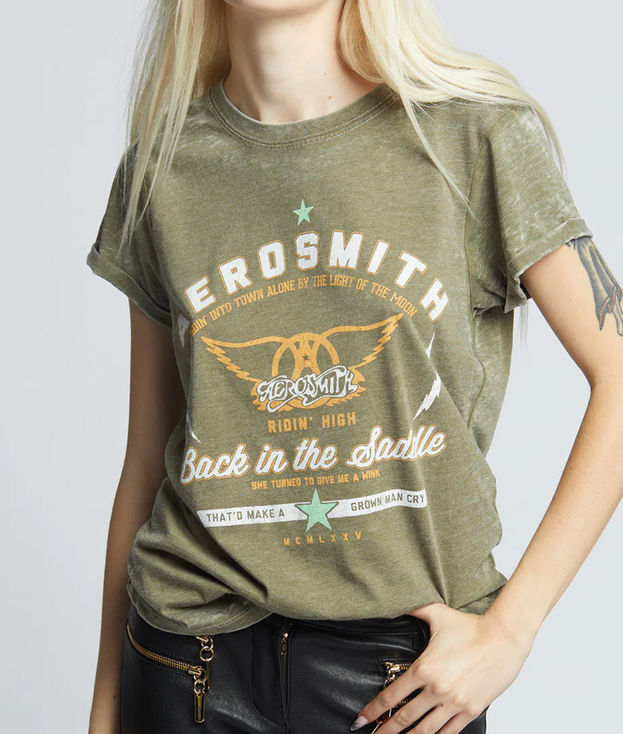 T-shirt blanc Aerosmith Olive – vue 2 – RECYCLED KARMA | George Genève