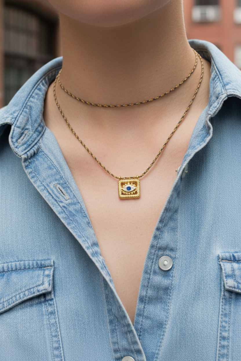 Collier Cordon Plaque Œil – vue 2 – DELPHES | George Genève