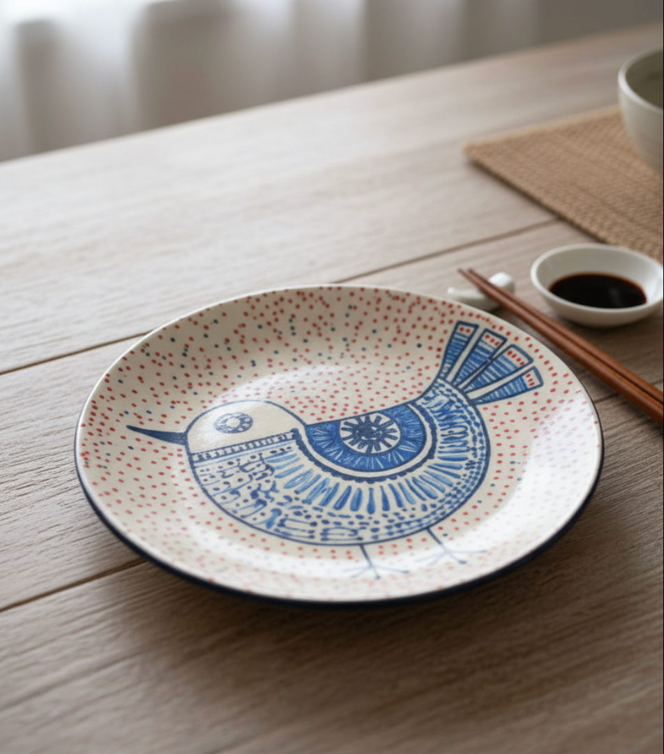 Assiette décorative Oiseau – Bleu et Rouge