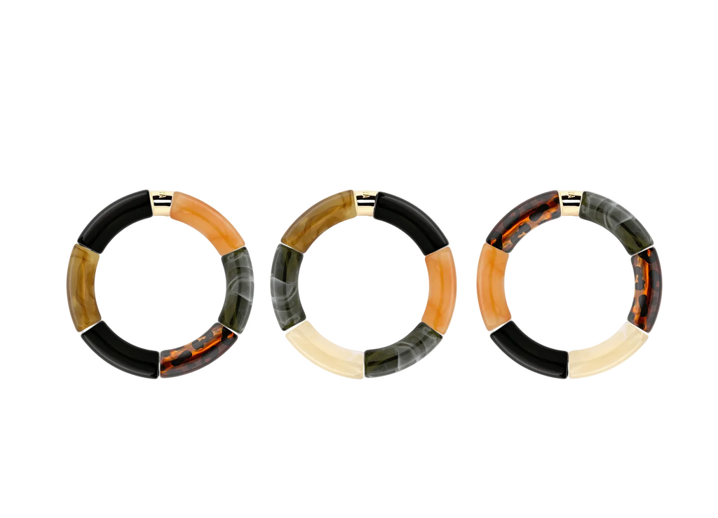 Bracelet Gato do Mato en perles de résine et acier doré — Parabaya, George Genève