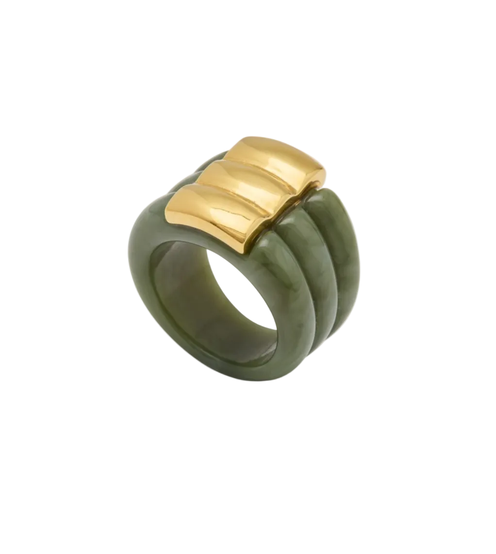 LUCAS JACK - Bague Triple Jade et Or