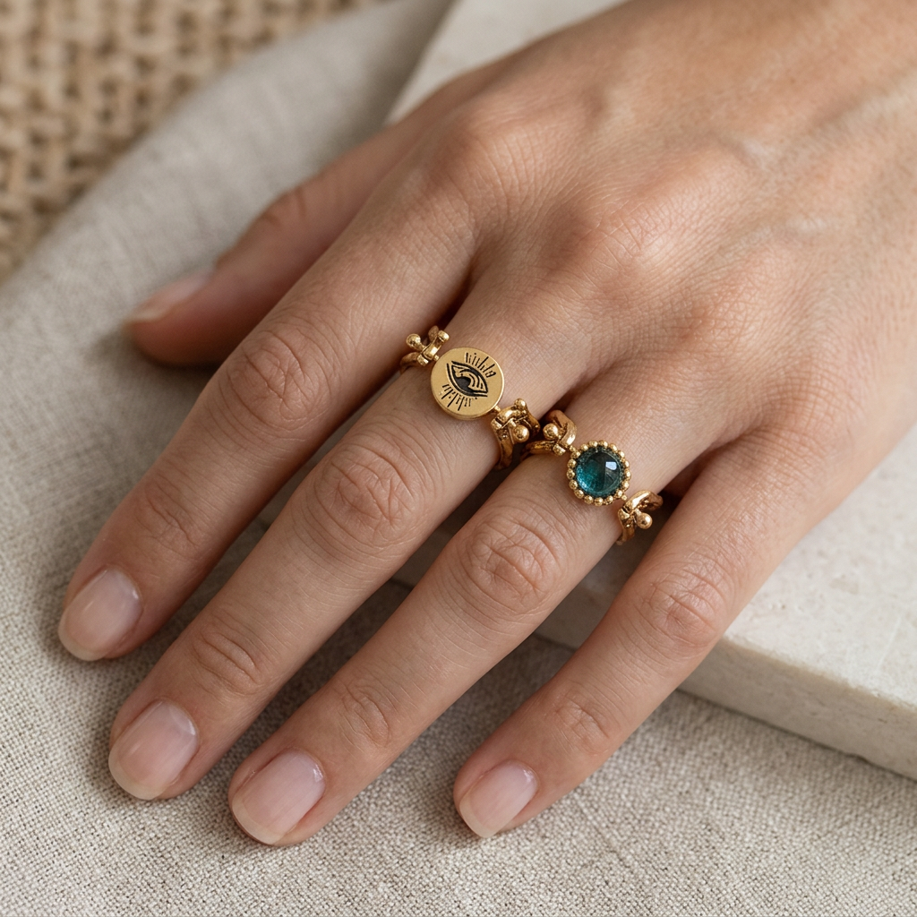 LA2L - Bague Sacha œil pierre pivot Tourmaline bleue