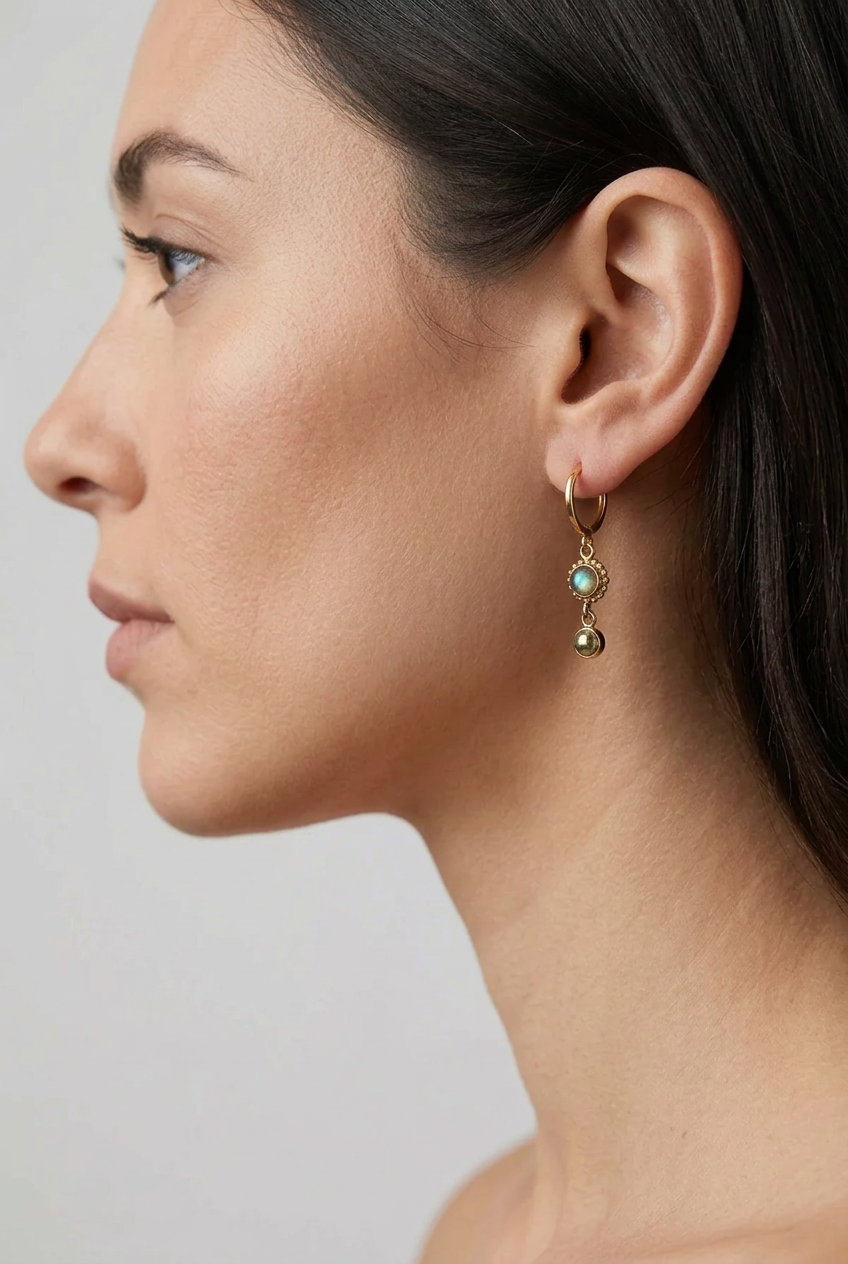 LA2L - Mini boucles Jasmine Pyrite et Tourmaline bleue