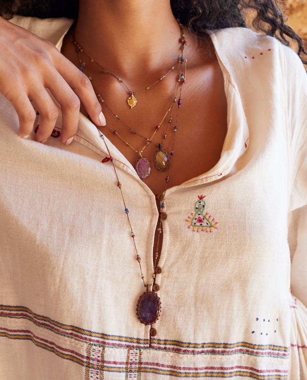 SHARING - Collier Tibétain Court - Pink Quartz