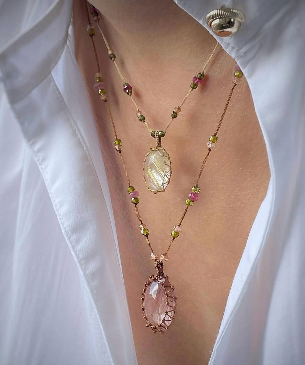 SHARING - Collier Tibétain Court - Pink Quartz
