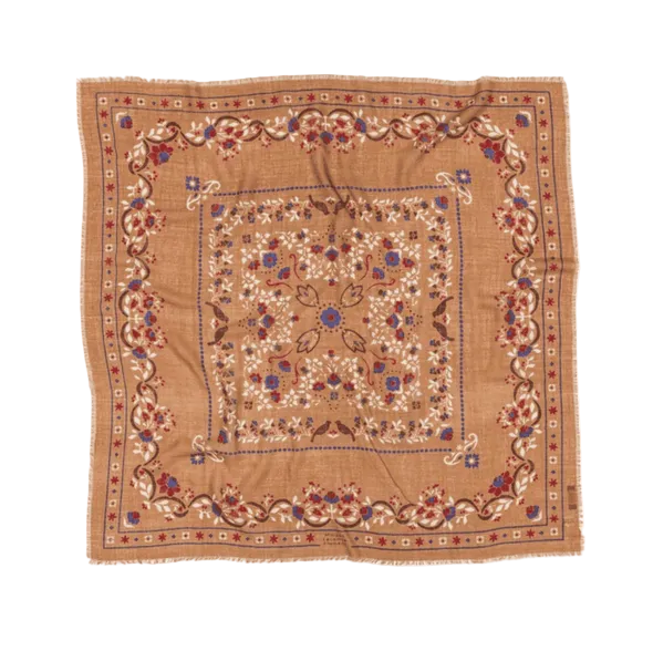 LECOMTE FLAMENT - Echarpe Bandana Secret Garden Camel