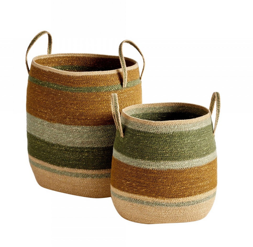 BONHEUR DU JOUR - Panier à anses S Noisette/Vert