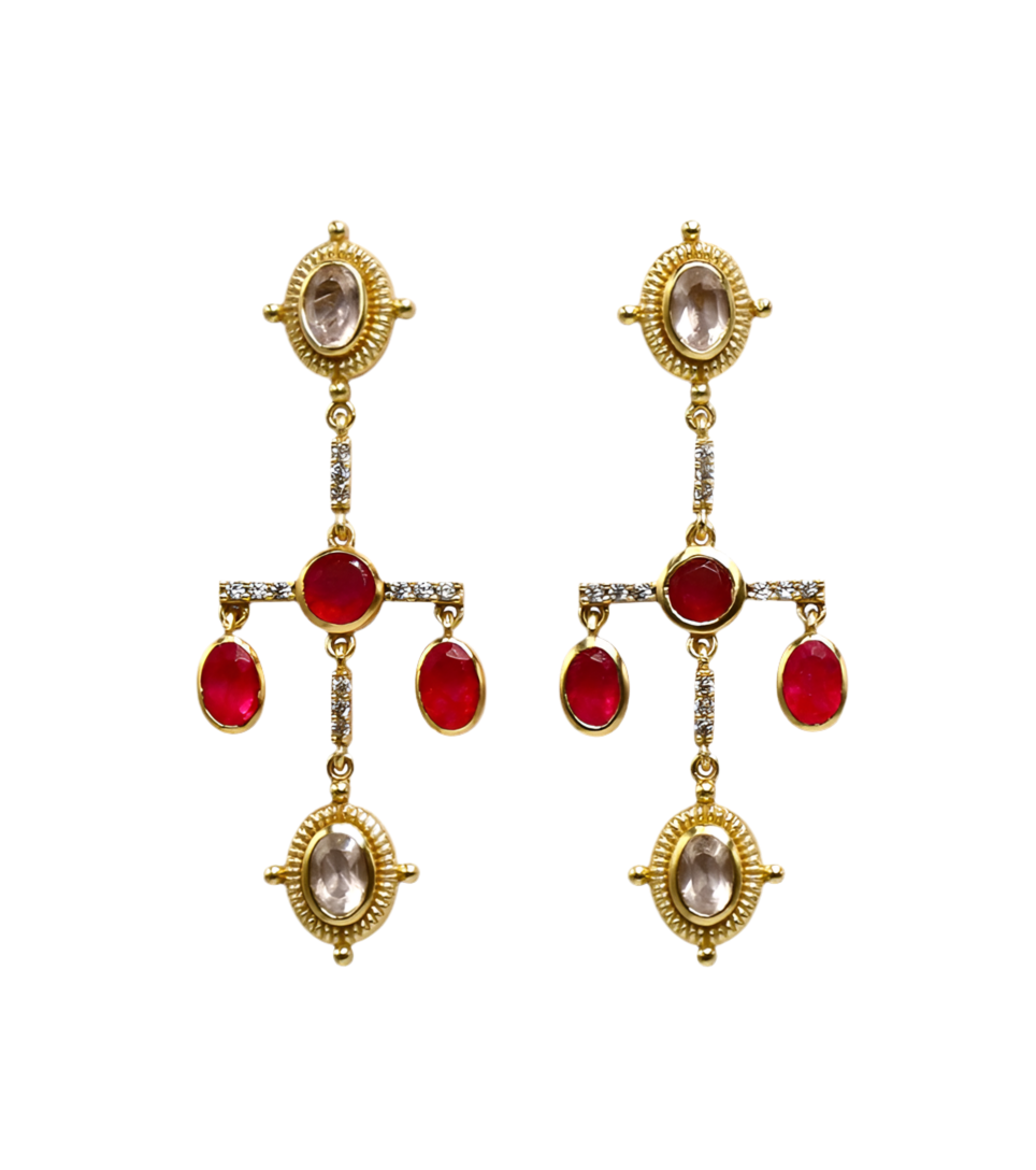 DIAPERIS - Boucles d'oreilles Pavia (quartz rose/rubis)