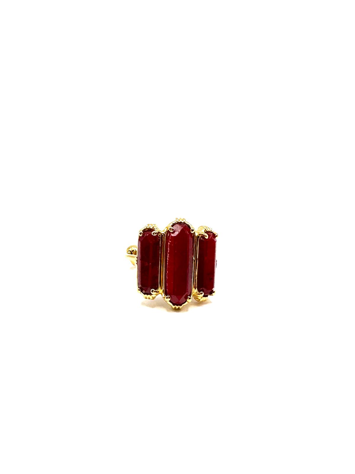 AU FIL DE LO - Bague 3 Baguettes Silimanite Rouge