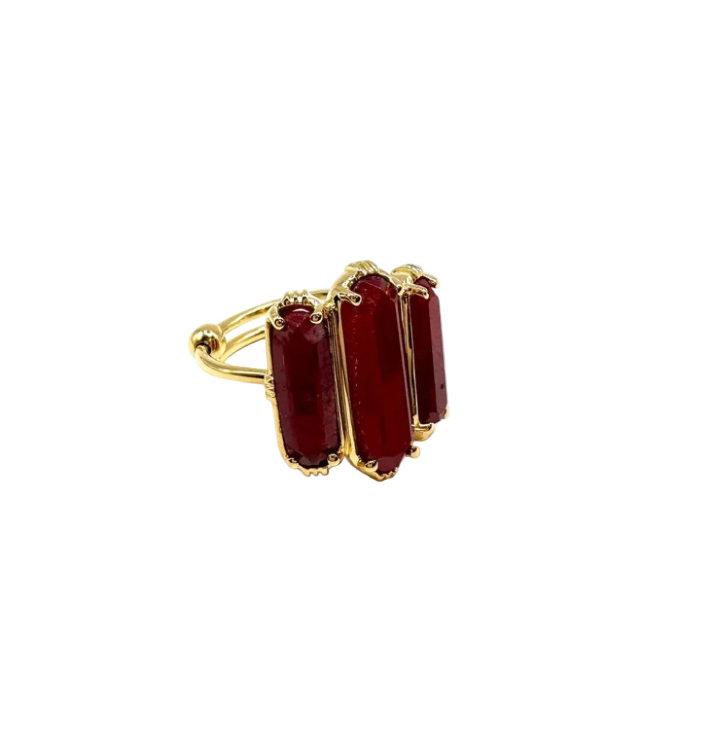 AU FIL DE LO - Bague 3 Baguettes Silimanite Rouge