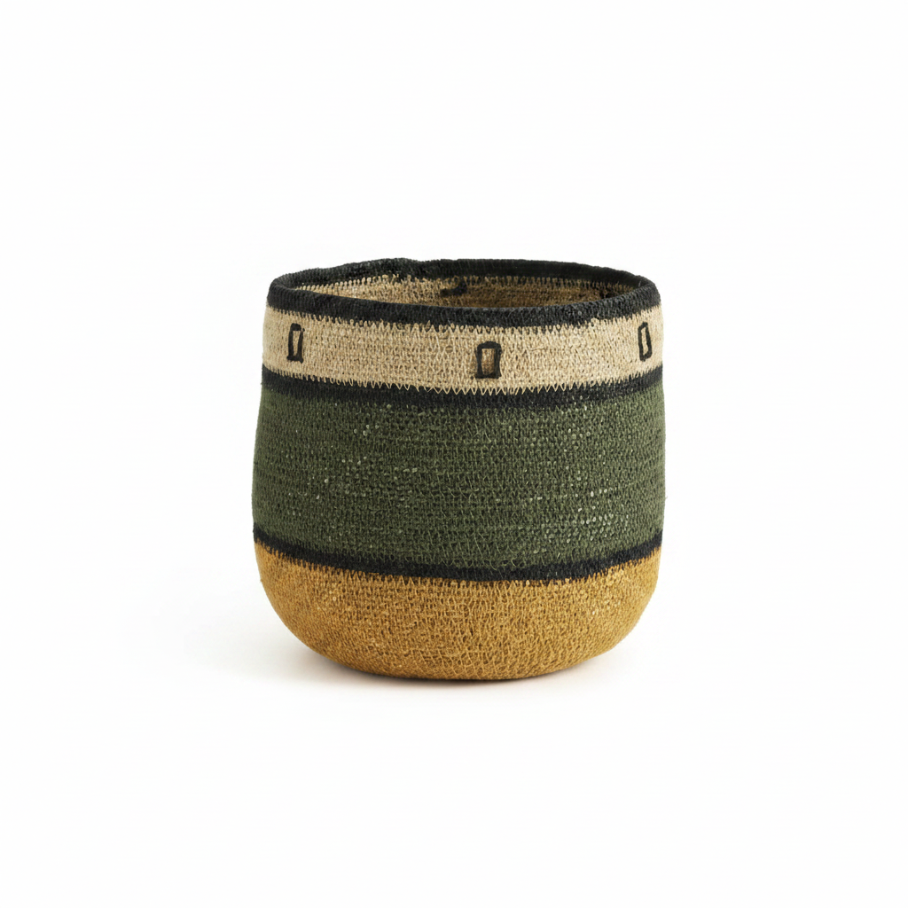 BONHEUR DU JOUR - Panier Petits Carrés Verts 12cm