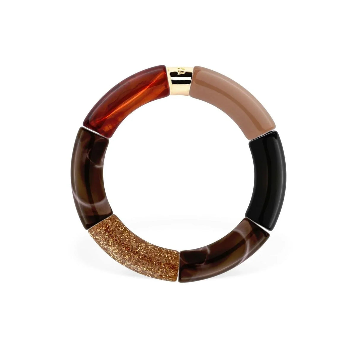 Bracelet Moca modèle 2 en perles de résine et acier doré — Parabaya, George Genève