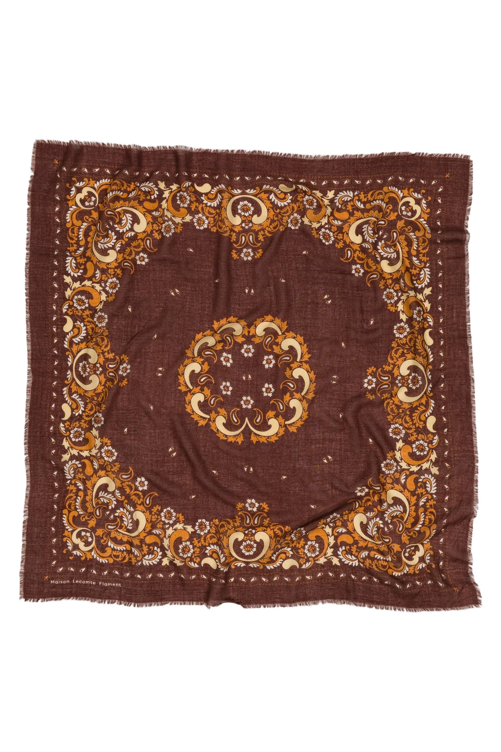 LECOMTE FLAMENT - Foulard Bandana Flowers Chocolate