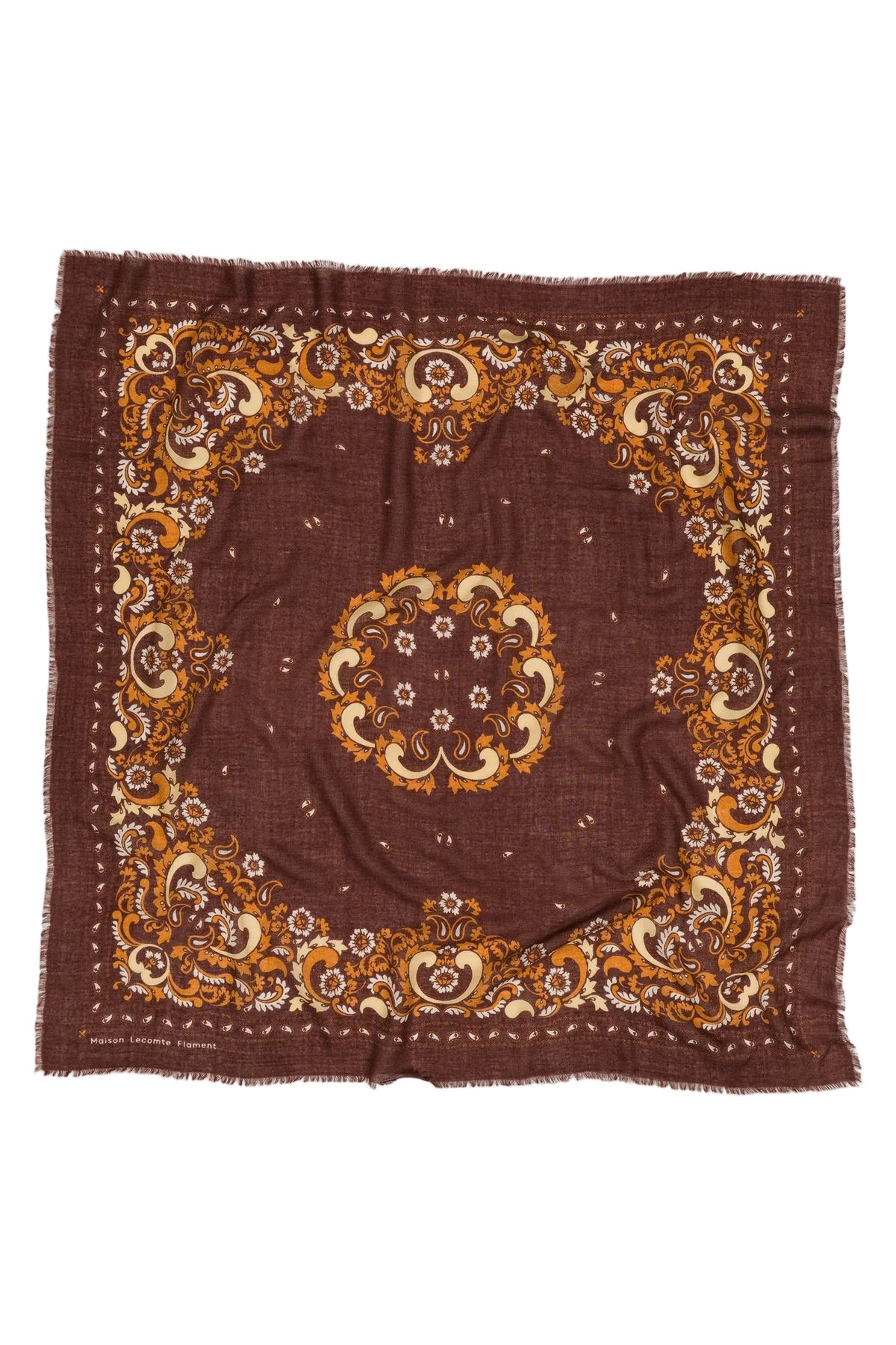 LECOMTE FLAMENT - Foulard Bandana Flowers Chocolate