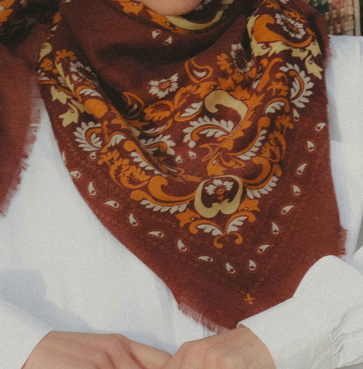 LECOMTE FLAMENT - Foulard Bandana Flowers Chocolate