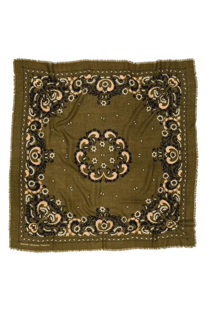 LECOMTE FLAMENT - Foulard Bandana Flowers Army
