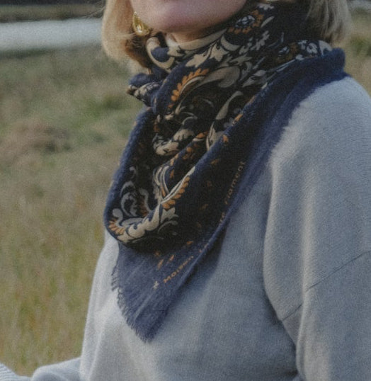 LECOMTE FLAMENT - Foulard Bandana Flowers Navy