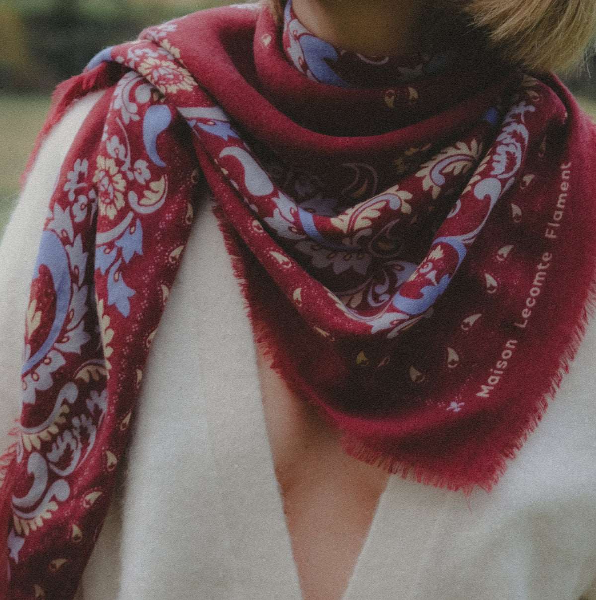 LECOMTE FLAMENT - Foulard Bandana Flowers Burgundy