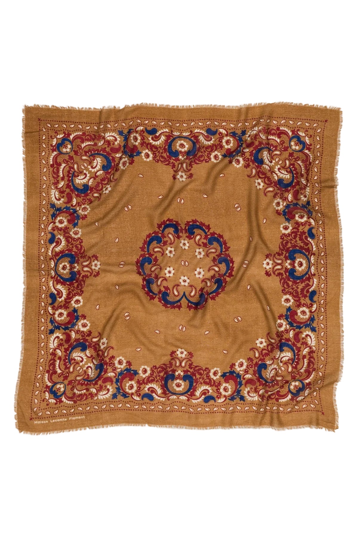 LECOMTE FLAMENT - Foulard Bandana Flowers Camel