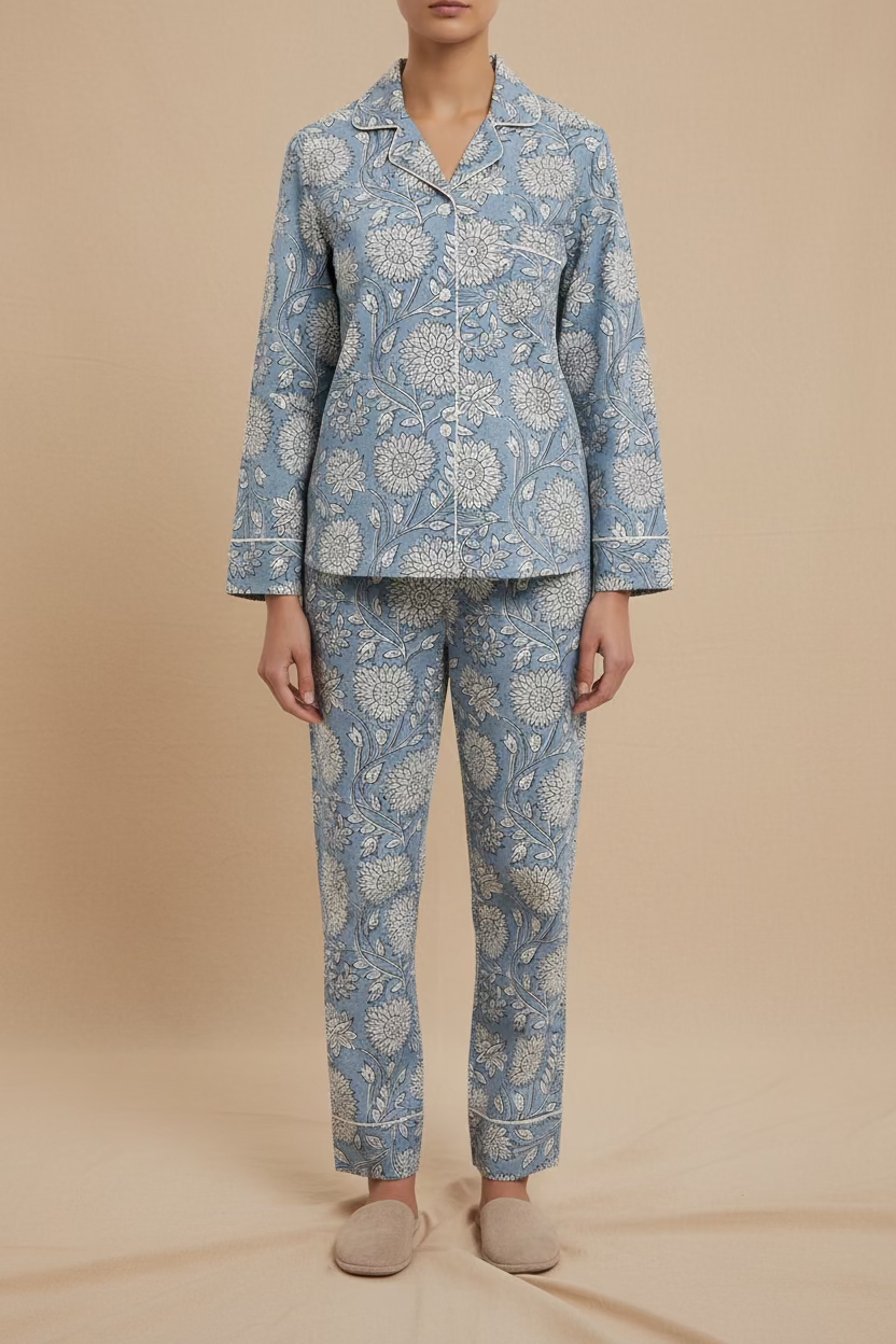 Pyjama 100% coton Bleu – vue 2 – BE MY VALENTINE | George Genève