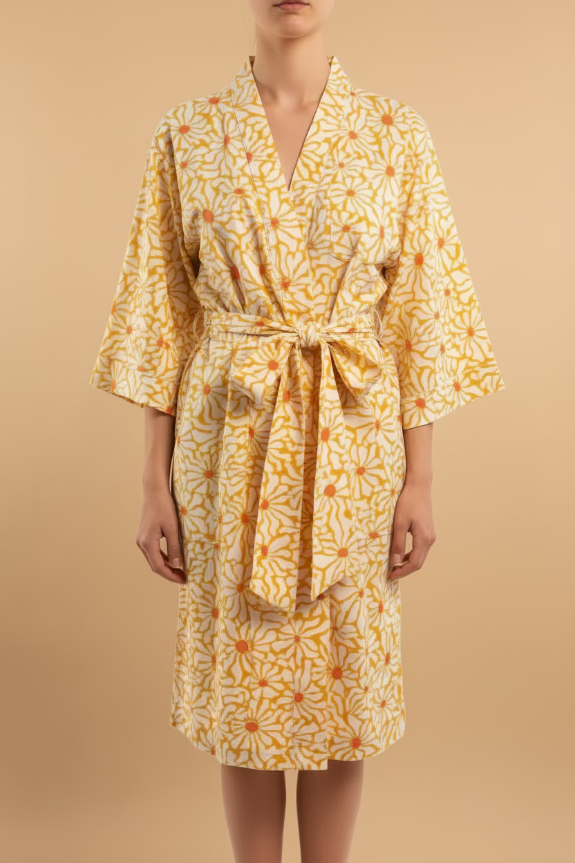 Kimono 100% coton Jaune – vue 2 – BE MY VALENTINE | George Genève